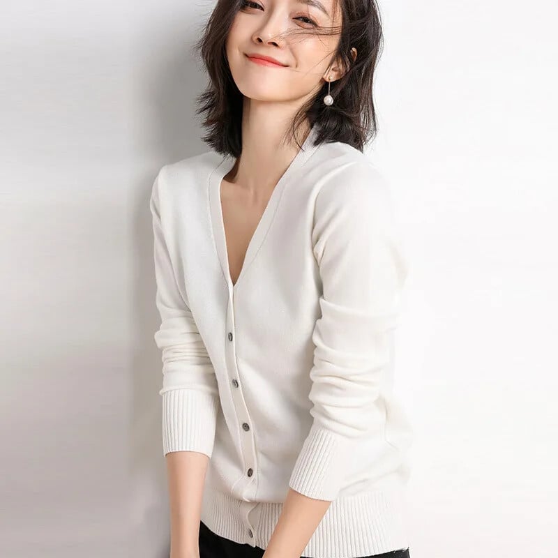 2024 m. Moteriški megztiniai ilgomis rankovėmis megzti viršutiniai drabužiai Tvirtai ploni pavasariniai rudens megztiniai V formos iškirpte Mezginiai Korėjietiški madingi megztiniai