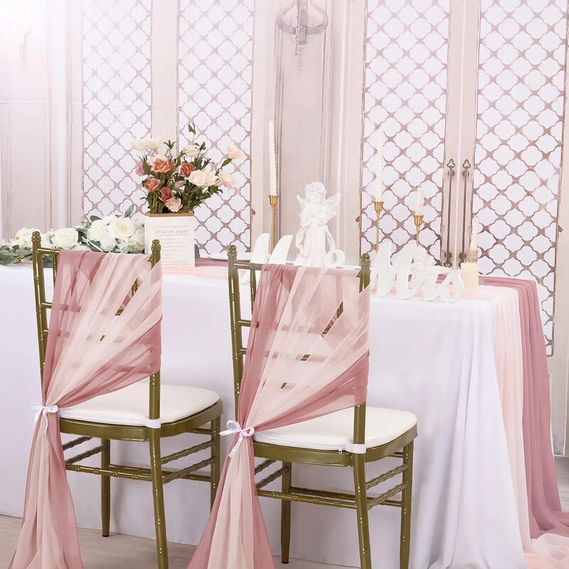 10 db-os szett Like Chiffon Székszárnyak Esküvői szék dekoráció folyosó dekorációhoz Party bankett rendezvény Babazuhany, 17x250 cm hosszú
