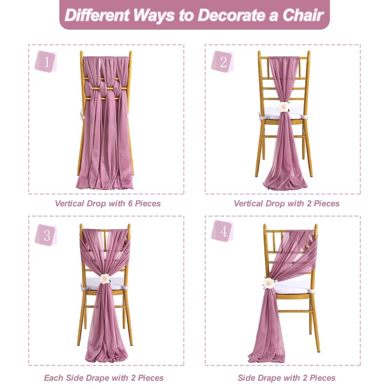 10 db-os szett Like Chiffon Székszárnyak Esküvői szék dekoráció folyosó dekorációhoz Party bankett rendezvény Babazuhany, 17x250 cm hosszú