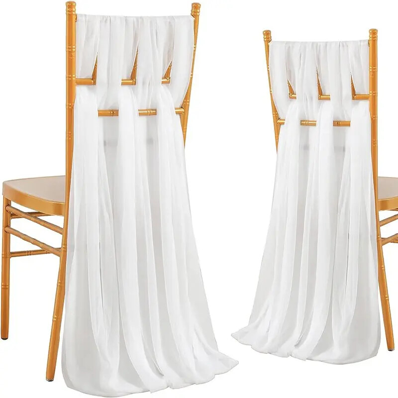 12 buc. Cerceve pentru scaune albe 17X250CM Decorare pentru culoar pentru ceremonie de nuntă pentru petreceri de aniversare, duș de mireasă, decor scaun din șifon de hotel