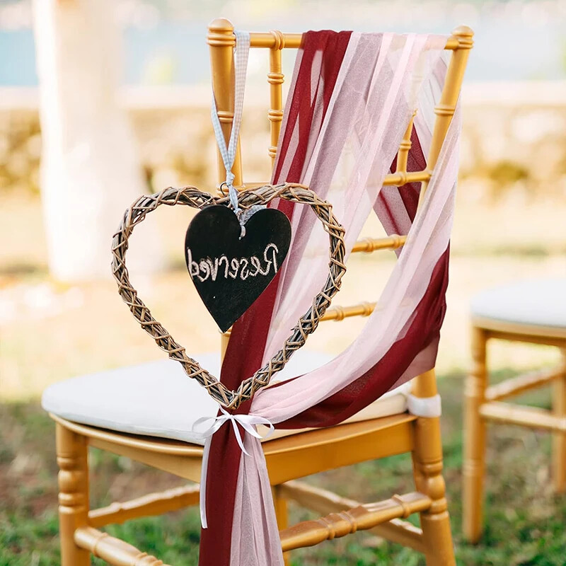 12 buc. Cerceve pentru scaune albe 17X250CM Decorare pentru culoar pentru ceremonie de nuntă pentru petreceri de aniversare, duș de mireasă, decor scaun din șifon de hotel