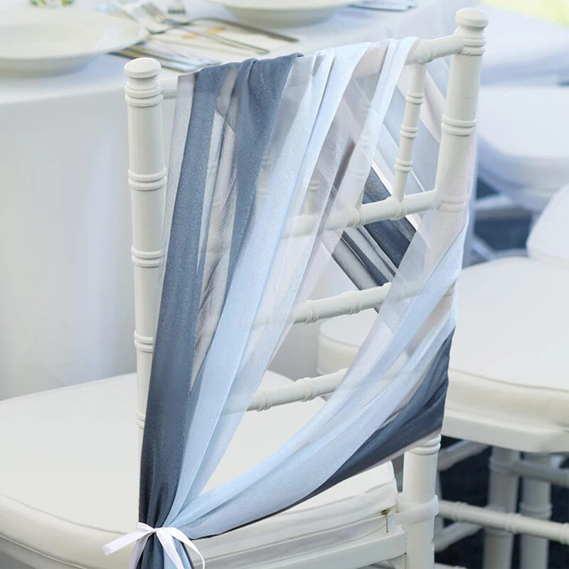 12 buc. Cerceve pentru scaune albe 17X250CM Decorare pentru culoar pentru ceremonie de nuntă pentru petreceri de aniversare, duș de mireasă, decor scaun din șifon de hotel