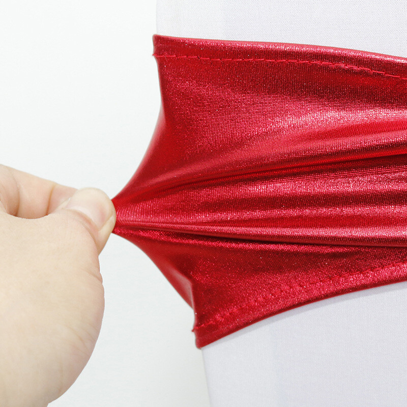 10 bucăți metalic, auriu, argintiu, elastic elastic, scaun de spandex, bandă cu arc, cataramă rotundă, cravată pentru scaun de nuntă, decorație pentru banchet de hotel