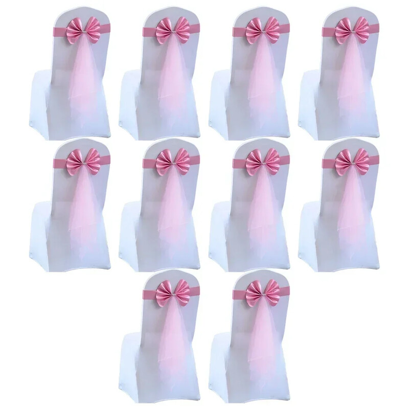 10 bucăți cu fundă elastică pereci pentru scaune benzi de acoperire pentru scaun de nuntă cu nod cu fundă cravată pentru petrecere, hotel, eveniment, banchet, decorație de zi de naștere