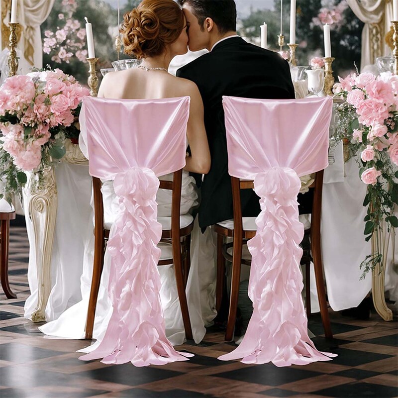 Szatén Romantikus Esküvői Székhuzat Szalagok Székkötő háttámlák parti bankett dekorációhoz Esküvői dekoráció Csomó szék csípőpántok