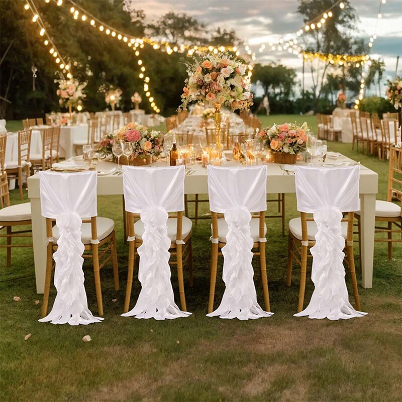 Szatén Romantikus Esküvői Székhuzat Szalagok Székkötő háttámlák parti bankett dekorációhoz Esküvői dekoráció Csomó szék csípőpántok