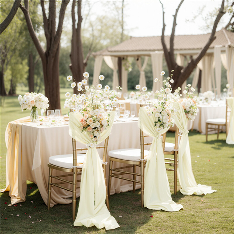 12 DB sifon székszárnyak esküvői szék dekorációhoz 16x275 cm hosszú esküvői folyosó dekorációhoz party bankett rendezvény babazuhany