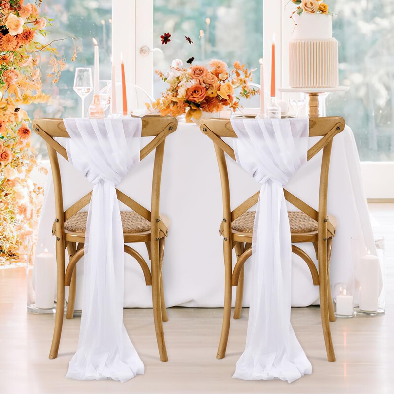 Cerceve pentru scaune albe 10 pachete 17x250 cm Scaun de nunta cu culoar lung Decoratiuni laterale din spate Tesatura transparenta din tul de biserica Draperii pentru scaune la vrac