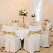 10db flitteres szék csípőpánt Spandex csillogó székszalag nyakkendő kerek csattal parti bankett rendezvények esküvői dekorációjához