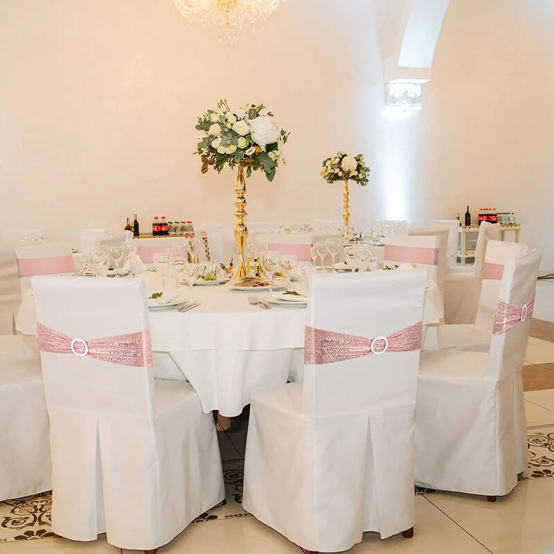 10db flitteres szék csípőpánt Spandex csillogó székszalag nyakkendő kerek csattal parti bankett rendezvények esküvői dekorációjához