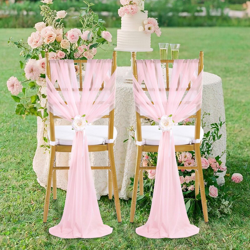 10 bucăți 17x250 cm caneluri pentru scaune din șifon ruginit 5 set huse pentru scaune de nuntă cu panglică decorare pentru scaune pentru petrecerea de nuntă