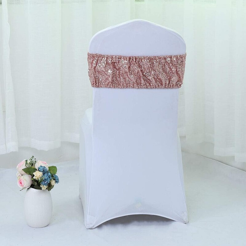 10xStretch Sequin Chair Sashe Krēslu lentes Vienpusējas vizuļu dekors viesnīcas kāzu uzņemšanas ballītes pasākuma krēsla pārvalka dekorēšanai