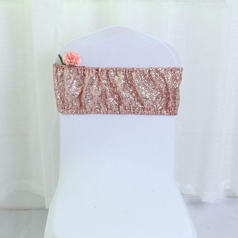 10xStretch Sequin Chair Sashe Krēslu lentes Vienpusējas vizuļu dekors viesnīcas kāzu uzņemšanas ballītes pasākuma krēsla pārvalka dekorēšanai