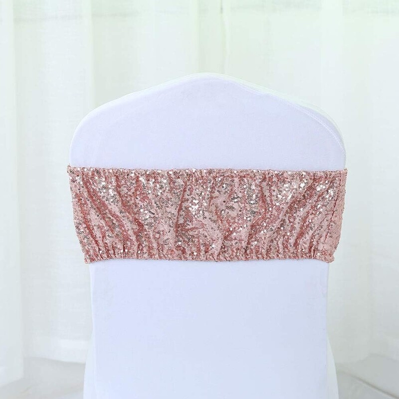 10xStretch Sequin Chair Sashe Krēslu lentes Vienpusējas vizuļu dekors viesnīcas kāzu uzņemšanas ballītes pasākuma krēsla pārvalka dekorēšanai