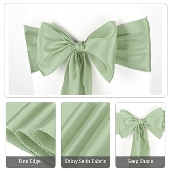 10PCS 17x275cm Sage Green Satin Chairs Ленти Покривало за стол Панделки за сватбен банкет Party Baby Shower Event Decorations