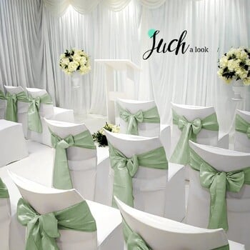 10PCS 17x275cm Sage Green Satin Chairs Ленти Покривало за стол Панделки за сватбен банкет Party Baby Shower Event Decorations