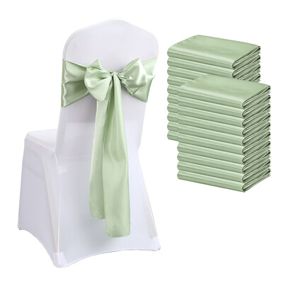 10PCS 17x275cm Sage Green Satin Chairs Ленти Покривало за стол Панделки за сватбен банкет Party Baby Shower Event Decorations