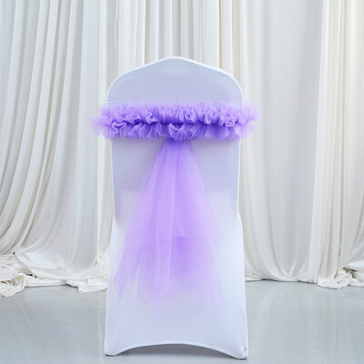 Roz/Lac Albastru/Auriu 1buc Hotel Nunta Banchet Coadă Scaun Spatar Decorat Scaun Spatar Tifon Panglică Organza Cureaua Elastică