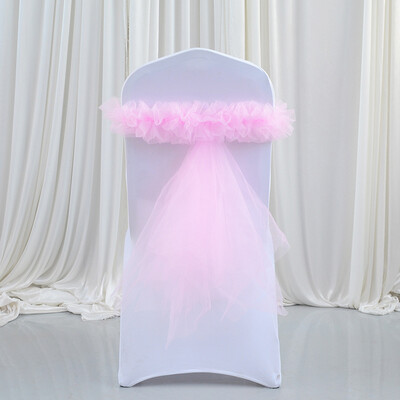 Roz/Lac Albastru/Auriu 1buc Hotel Nunta Banchet Coadă Scaun Spatar Decorat Scaun Spatar Tifon Panglică Organza Cureaua Elastică