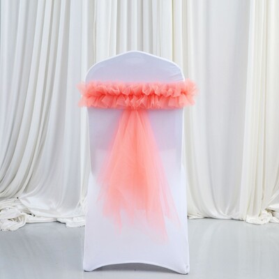 Roz/Lac Albastru/Auriu 1buc Hotel Nunta Banchet Coadă Scaun Spatar Decorat Scaun Spatar Tifon Panglică Organza Cureaua Elastică