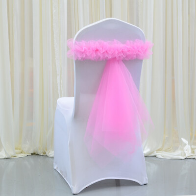 Roz/Lac Albastru/Auriu 1buc Hotel Nunta Banchet Coadă Scaun Spatar Decorat Scaun Spatar Tifon Panglică Organza Cureaua Elastică