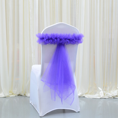 Roz/Lac Albastru/Auriu 1buc Hotel Nunta Banchet Coadă Scaun Spatar Decorat Scaun Spatar Tifon Panglică Organza Cureaua Elastică