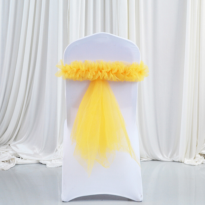 Roz/Lac Albastru/Auriu 1buc Hotel Nunta Banchet Coadă Scaun Spatar Decorat Scaun Spatar Tifon Panglică Organza Cureaua Elastică