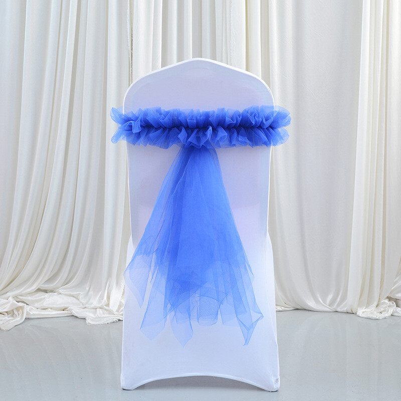 Roz/Lac Albastru/Auriu 1buc Hotel Nunta Banchet Coadă Scaun Spatar Decorat Scaun Spatar Tifon Panglică Organza Cureaua Elastică
