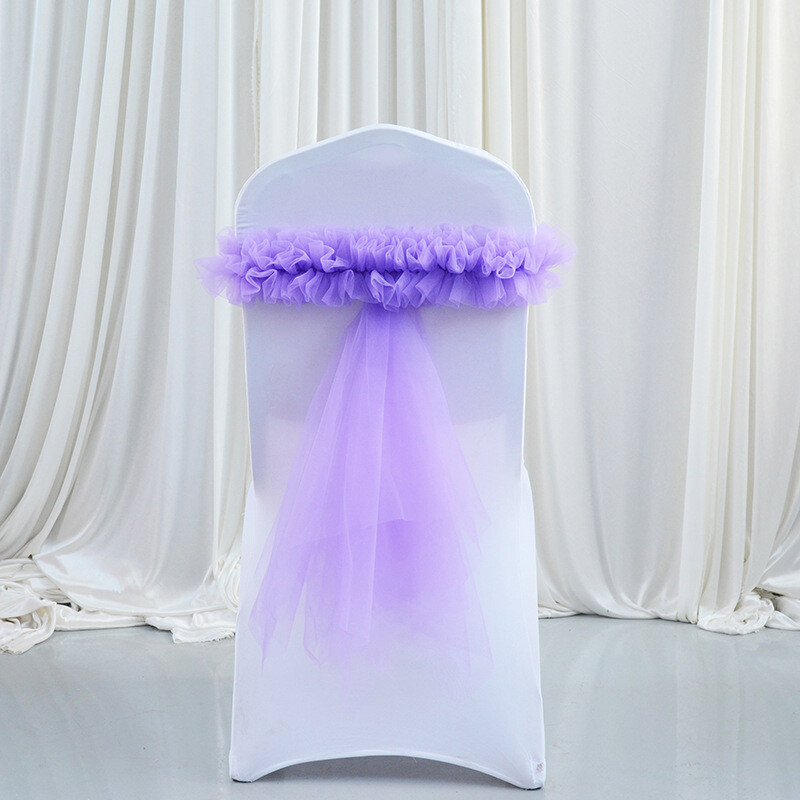 Roz/Lac Albastru/Auriu 1buc Hotel Nunta Banchet Coadă Scaun Spatar Decorat Scaun Spatar Tifon Panglică Organza Cureaua Elastică