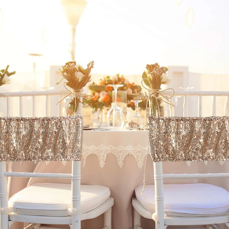 10db Rose Gold Silver Spandex flitteres szék pántok Elasztikus esküvői csillogó szék csokornyakkendők Hotel rendezvény party dekoráció