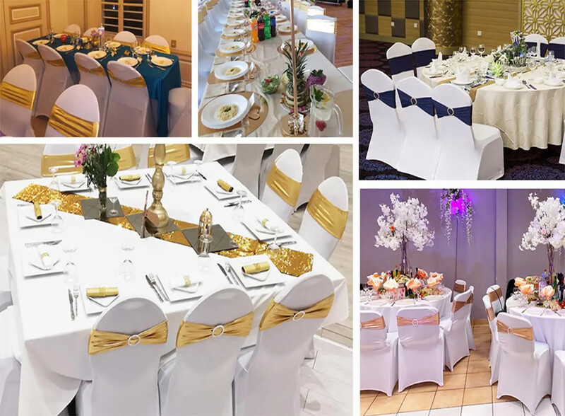 20 buc/lot spandex metalic caneluri pentru scaune fundite pentru petrecere, eveniment, hotel, banchet, acasă, nuntă, scaun, decorare, benzi pentru scaune aurii/argintii