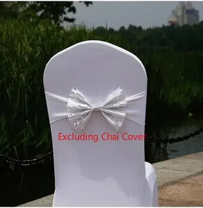 Husă pentru scaun de nuntă pentru hotel, cu flori decorative, cu fundă, curea pentru spate, husă pentru scaun, husă pentru spate, paiete duble, 10 buc.