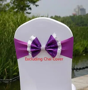 Husă pentru scaun de nuntă pentru hotel, cu flori decorative, cu fundă, curea pentru spate, husă pentru scaun, husă pentru spate, paiete duble, 10 buc.