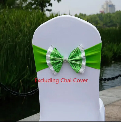 Husă pentru scaun de nuntă pentru hotel, cu flori decorative, cu fundă, curea pentru spate, husă pentru scaun, husă pentru spate, paiete duble, 10 buc.