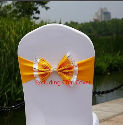 Husă pentru scaun de nuntă pentru hotel, cu flori decorative, cu fundă, curea pentru spate, husă pentru scaun, husă pentru spate, paiete duble, 10 buc.