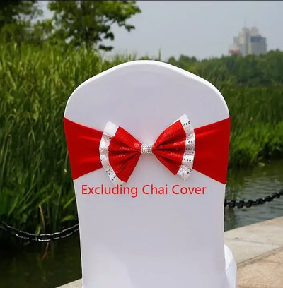 Husă pentru scaun de nuntă pentru hotel, cu flori decorative, cu fundă, curea pentru spate, husă pentru scaun, husă pentru spate, paiete duble, 10 buc.