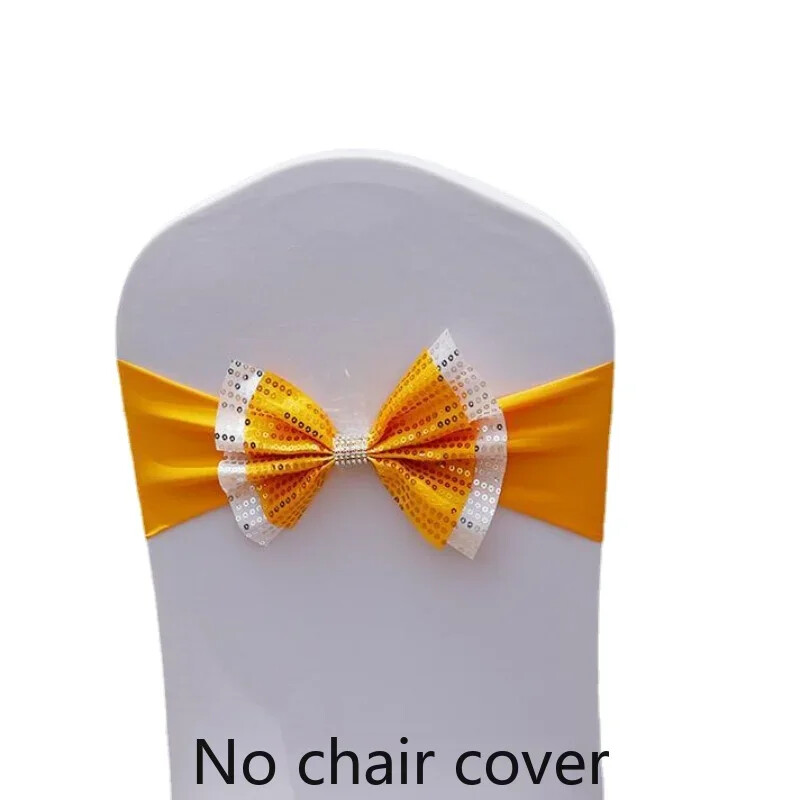 Husă pentru scaun de nuntă pentru hotel, cu flori decorative, cu fundă, curea pentru spate, husă pentru scaun, husă pentru spate, paiete duble, 10 buc.