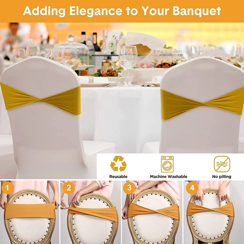 20 buc./set spandex funde elastice pentru scaune fundite, benzi elastice pentru husa scaunului legături fără cataramă pentru evenimente de banchet de recepție de nuntă