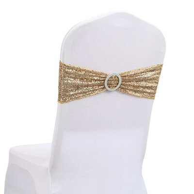 20 vnt. elastingi blizgučiai kėdžių varčios Sparkly Gold varčios, skirtos banketų vestuvių vakarėliui namuose Lauko kėdės apdangalo varčios papuošimai