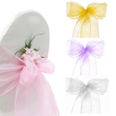 10 bucăți/lot organza caneluri pentru scaune benzi cu noduri funde pentru scaun pentru nuntă, petrecere, banchet, eveniment, decorare scaun de nuntă în țară