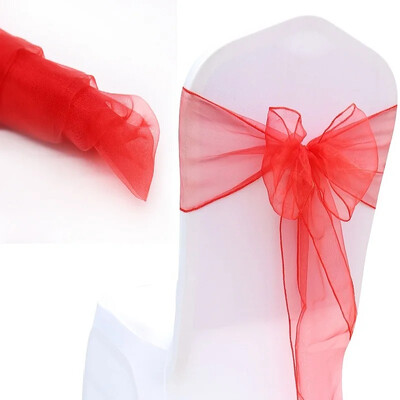 10 bucăți/lot organza caneluri pentru scaune benzi cu noduri funde pentru scaun pentru nuntă, petrecere, banchet, eveniment, decorare scaun de nuntă în țară