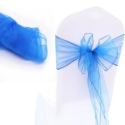 10 bucăți/lot organza caneluri pentru scaune benzi cu noduri funde pentru scaun pentru nuntă, petrecere, banchet, eveniment, decorare scaun de nuntă în țară