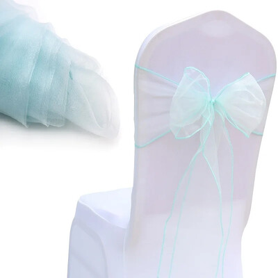 10 bucăți/lot organza caneluri pentru scaune benzi cu noduri funde pentru scaun pentru nuntă, petrecere, banchet, eveniment, decorare scaun de nuntă în țară