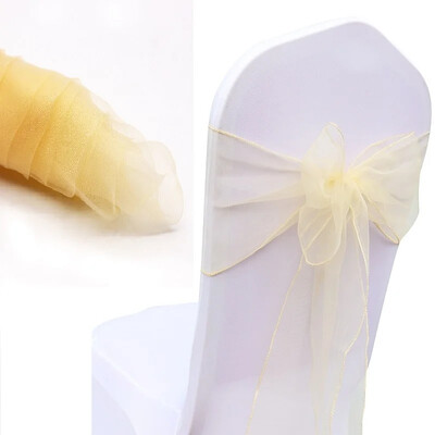 10 bucăți/lot organza caneluri pentru scaune benzi cu noduri funde pentru scaun pentru nuntă, petrecere, banchet, eveniment, decorare scaun de nuntă în țară
