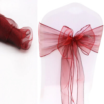 10 bucăți/lot organza caneluri pentru scaune benzi cu noduri funde pentru scaun pentru nuntă, petrecere, banchet, eveniment, decorare scaun de nuntă în țară