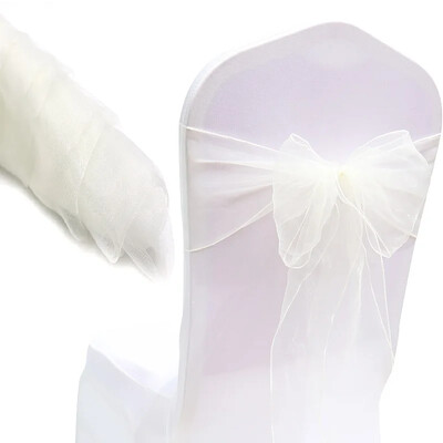 10 bucăți/lot organza caneluri pentru scaune benzi cu noduri funde pentru scaun pentru nuntă, petrecere, banchet, eveniment, decorare scaun de nuntă în țară