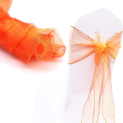 10 bucăți/lot organza caneluri pentru scaune benzi cu noduri funde pentru scaun pentru nuntă, petrecere, banchet, eveniment, decorare scaun de nuntă în țară