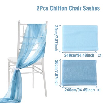 2 vnt. 20x240 cm šifono kėdės varčios Vestuvinės kėdės puošmenos Vestuvių koridorių dekoravimui Vakarėlis Banketas Renginys Kūdikių dušas
