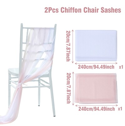 2 vnt. 20x240 cm šifono kėdės varčios Vestuvinės kėdės puošmenos Vestuvių koridorių dekoravimui Vakarėlis Banketas Renginys Kūdikių dušas