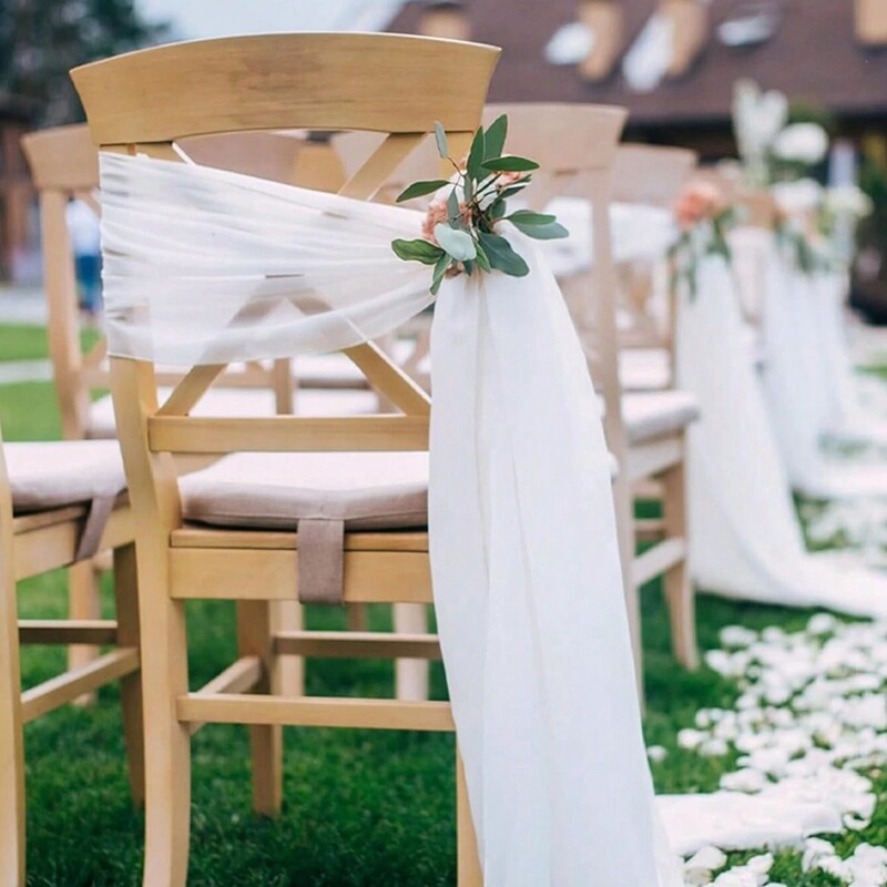 2 vnt. 20x240 cm šifono kėdės varčios Vestuvinės kėdės puošmenos Vestuvių koridorių dekoravimui Vakarėlis Banketas Renginys Kūdikių dušas